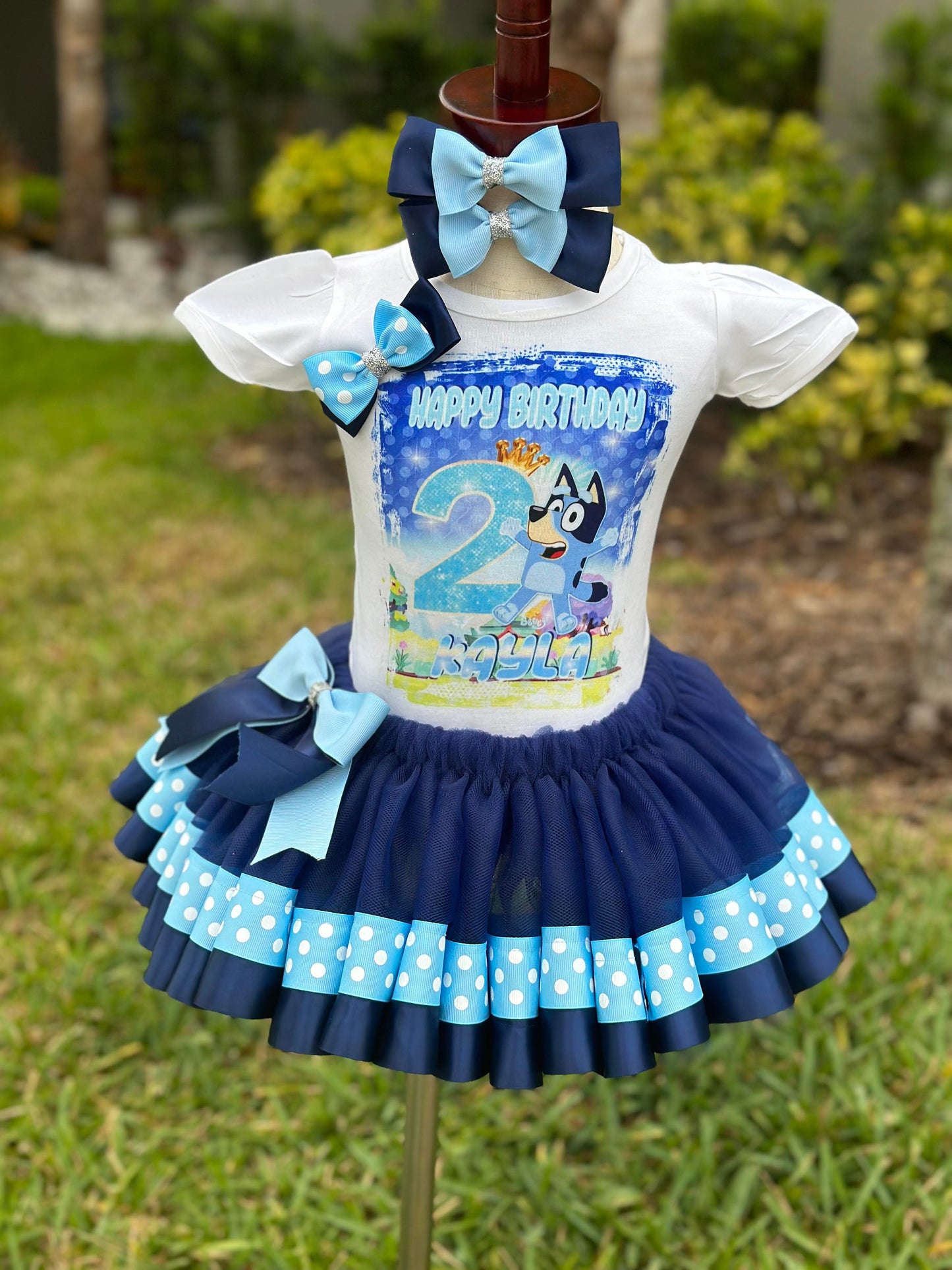 Bluey and Bingo Birthday Girl Custom Rainbow Ribbon Tutu Outfit Set Dr –  Sweet Tutus