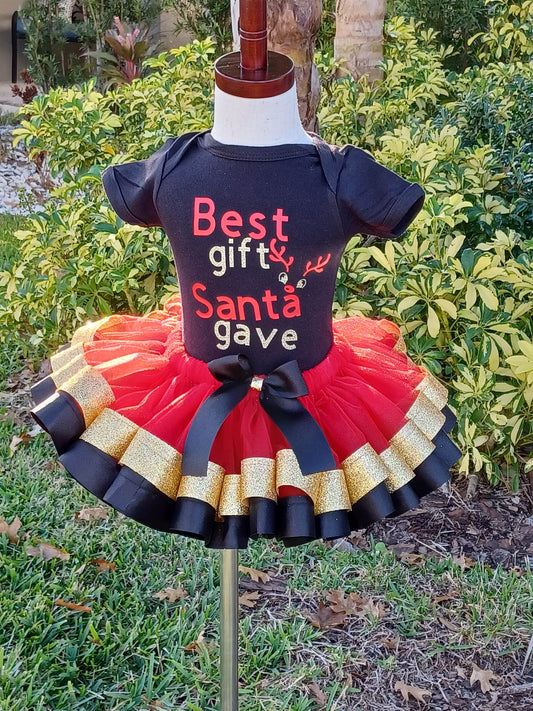 Christmas Tutu Set Red w/Black & Gold Ribbon Trim